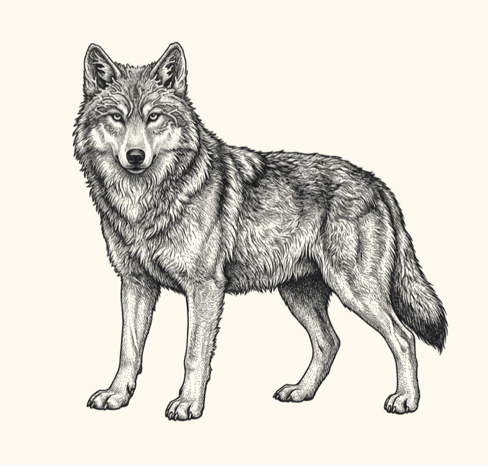 Illustration de loup, posture de meute et de coordination